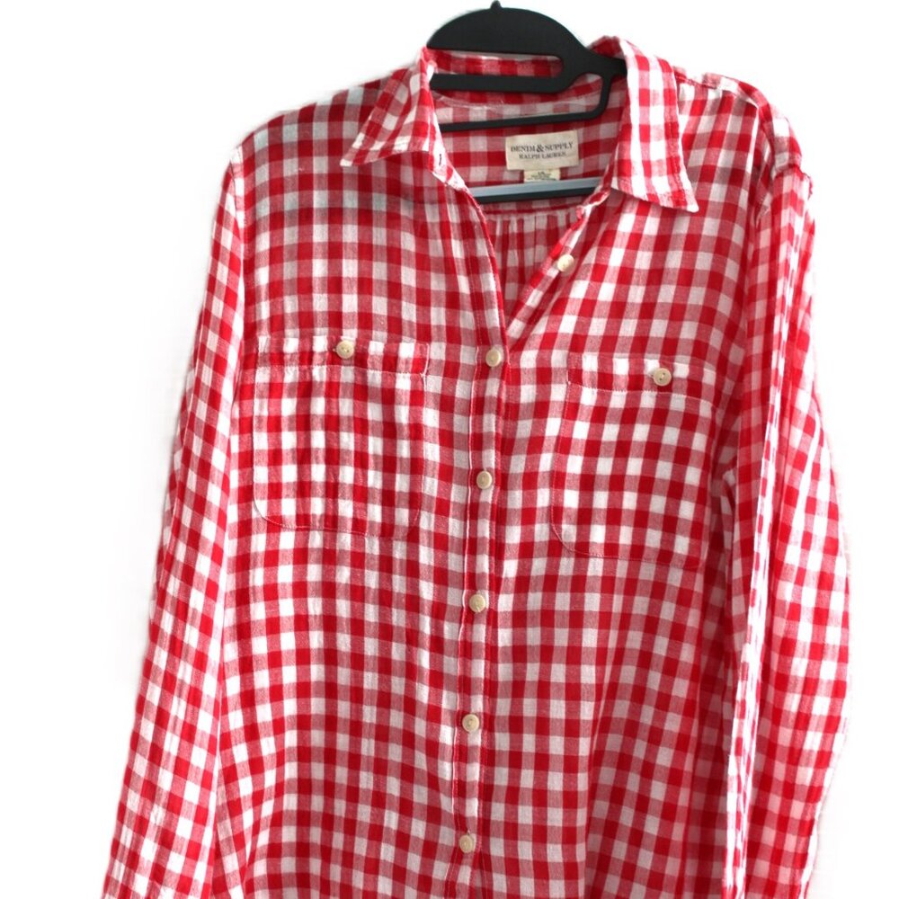 Red and White Checkered Button Down Shirt